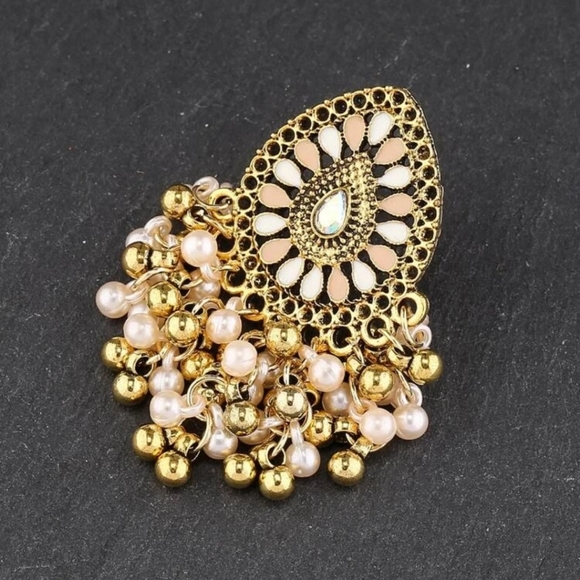 NWT Faux pearls drop jhumka/ Indian jhumka/ Pakistani jewellery/ Indian wedding - Picture 3 of 5